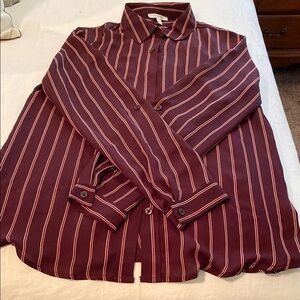 Maurices Maroon and Cream Striped Button Down Shirt